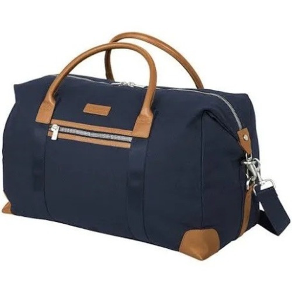 Brooks Brothers Navy Canvas Leather Trim Wells Duffle Weekend Travel Bag